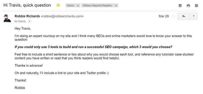 Expert roundup outreach email