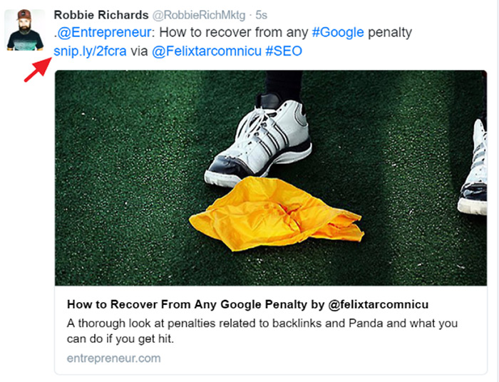 Sniply URL shared on Twitter