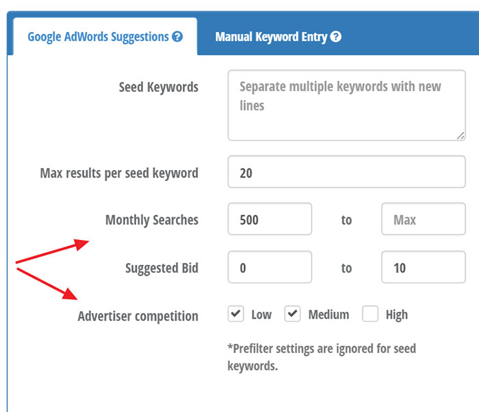 Preset keyword filters