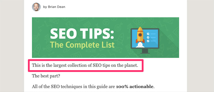 SEO copywriting technique 3: Get the first sentence right