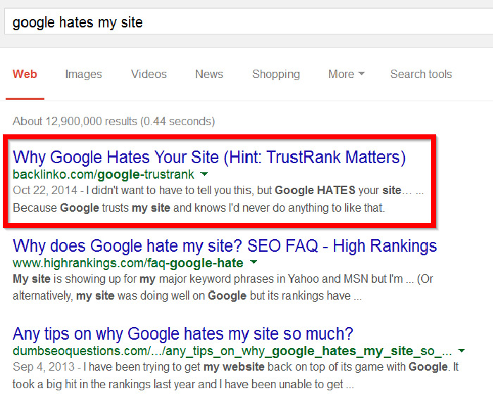 Google Hates My SIte search results