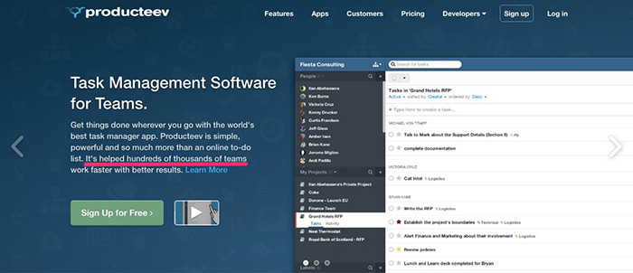 Producteev landing page