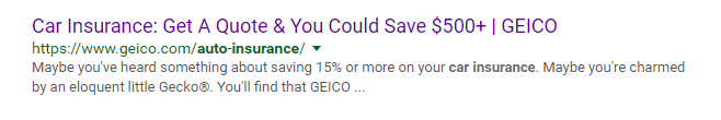 GEICO car insurance SERP snippet