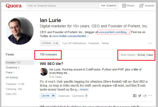 Ian Lurie Quora profile