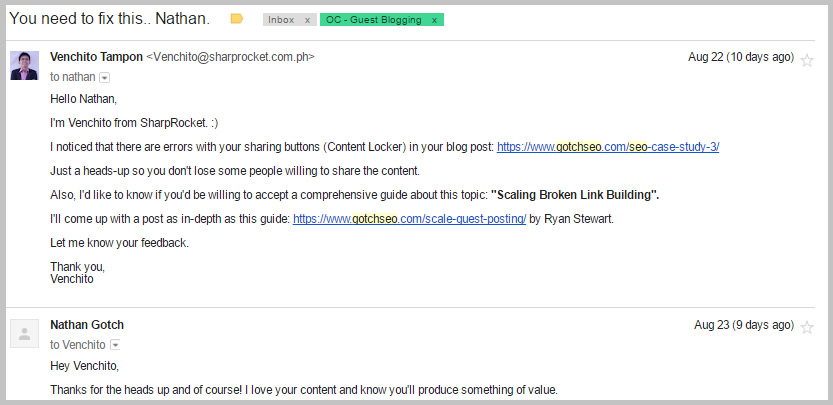 Good example of guest post outreach