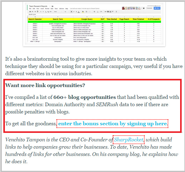 Offering lead magnet in the article