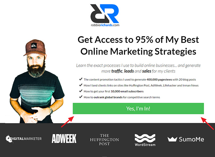 Above the fold CTA on blog homepage