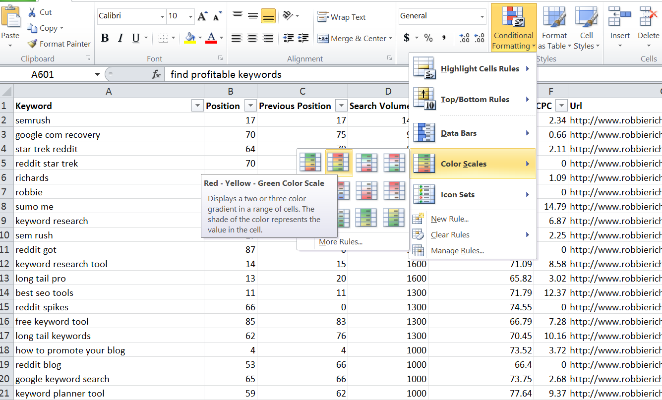 Color scales in Excel