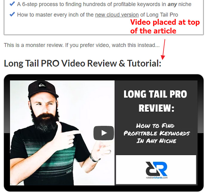 Example of using video in blog content
