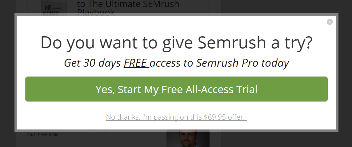 SEMRush Smart Link popup