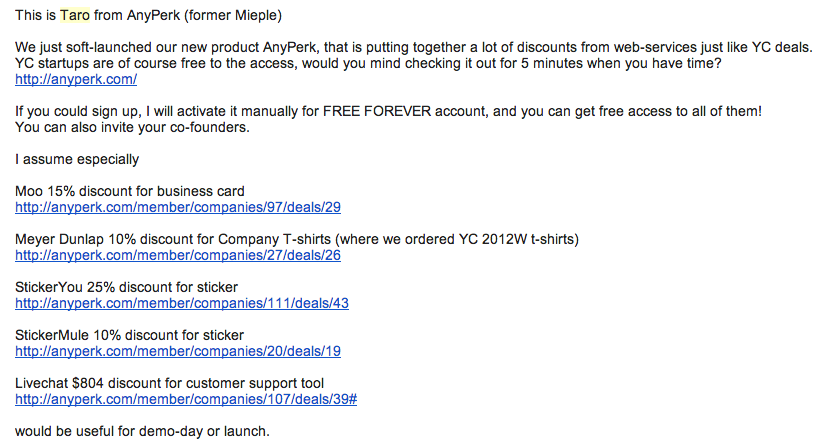 AnyPerk email promotion