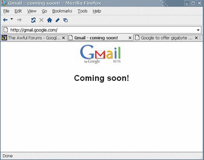 Gmail coming soon page