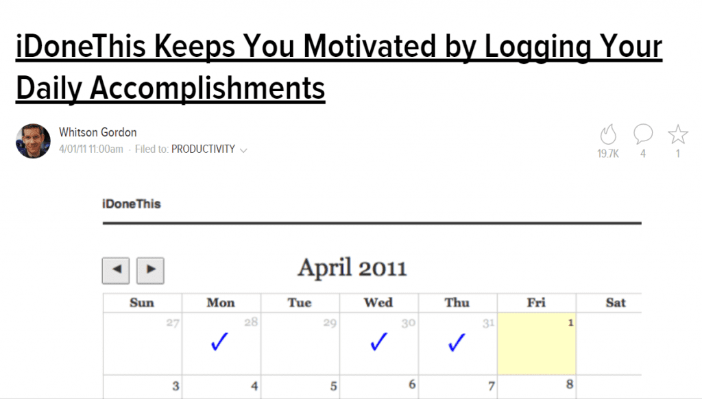 Lifehacker - iDoneThis article