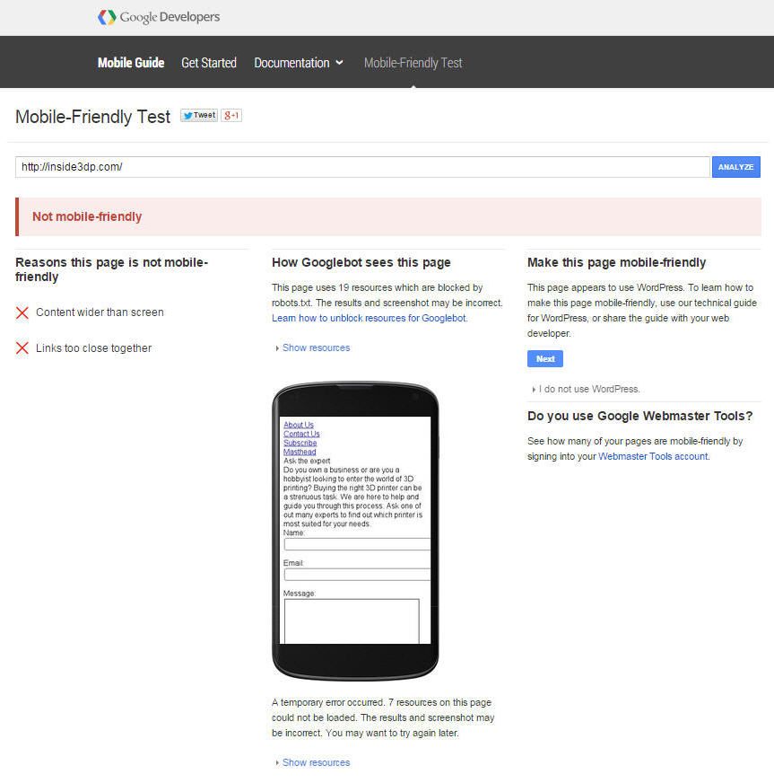 Mobile testing tool screenshot