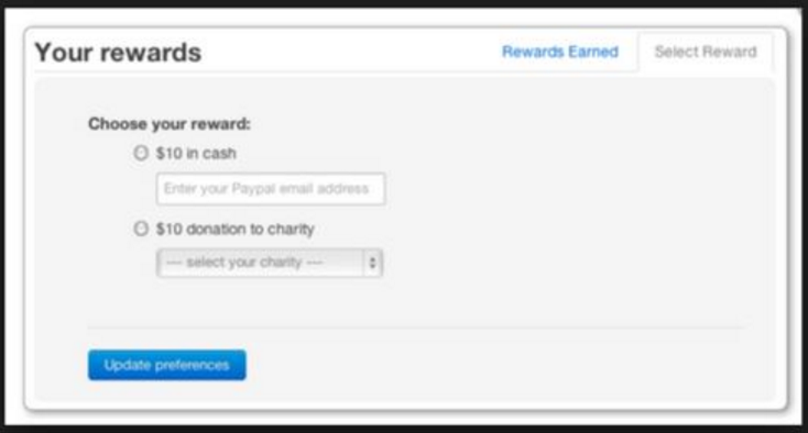 PayPal cash reward system