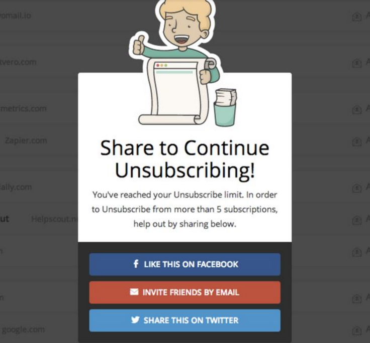 Unroll.me social sharing feature