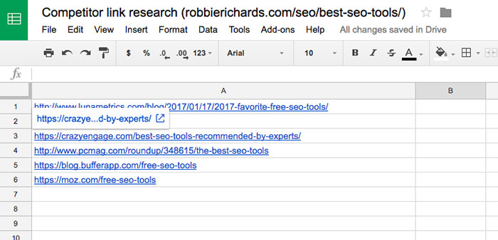 Competitor Link Research Sheet