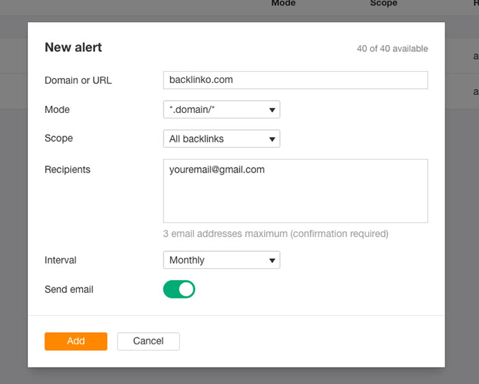 Setting up Ahrefs Link alerts