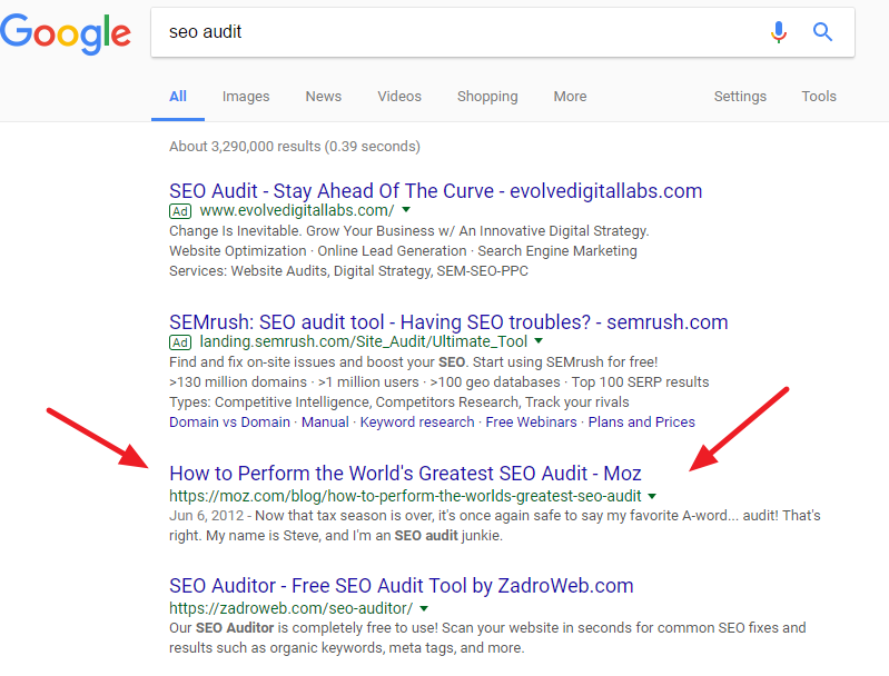 SEO audit SERP