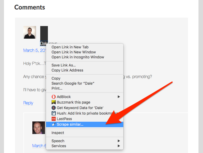 Scraping blog comment names