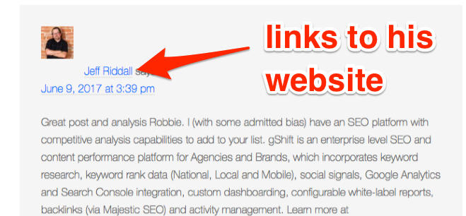 Example of blog comment link