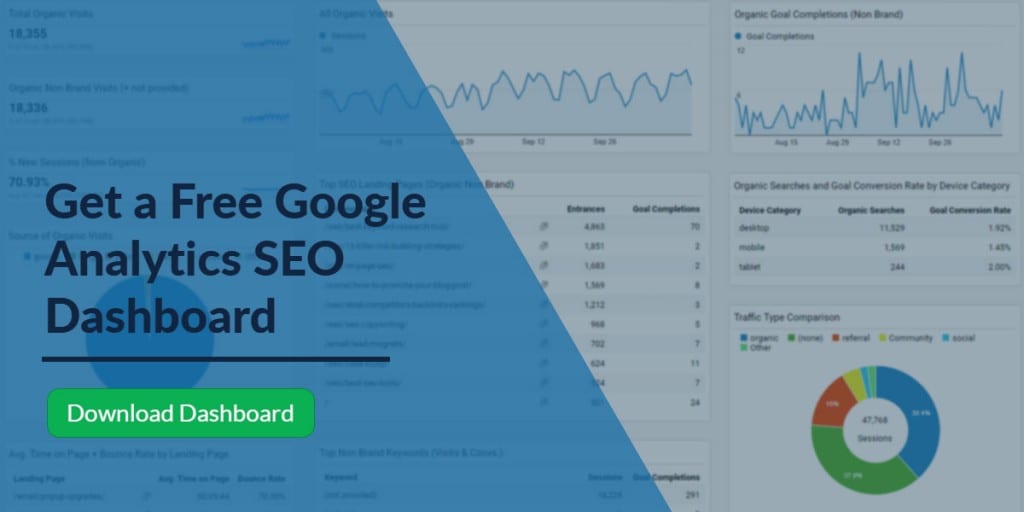 Downloadable Google Analytics SEO metrics reporting dashboard
