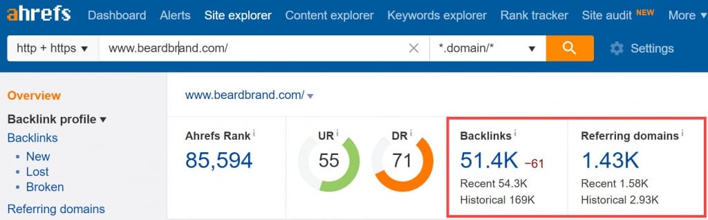 Backlink overview report