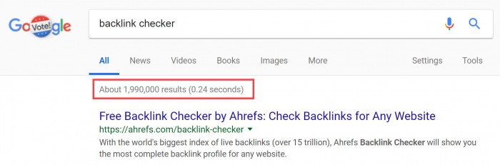 Picture of SERP results for backlink checkers