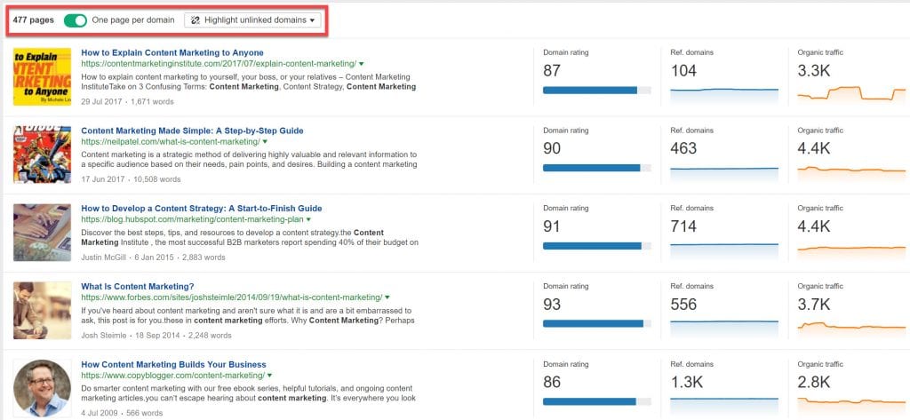 Content Explorer results