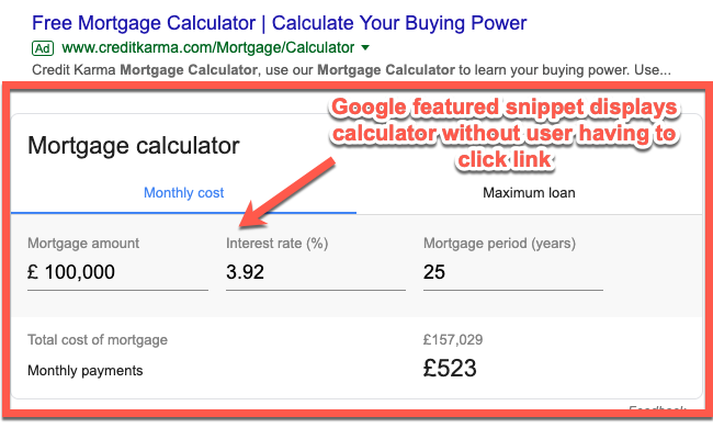 Featured snippet example Featured snippet example