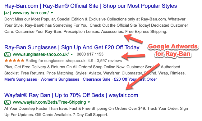 AdWords examples at the top of the SERP AdWords examples at the top of the SERP