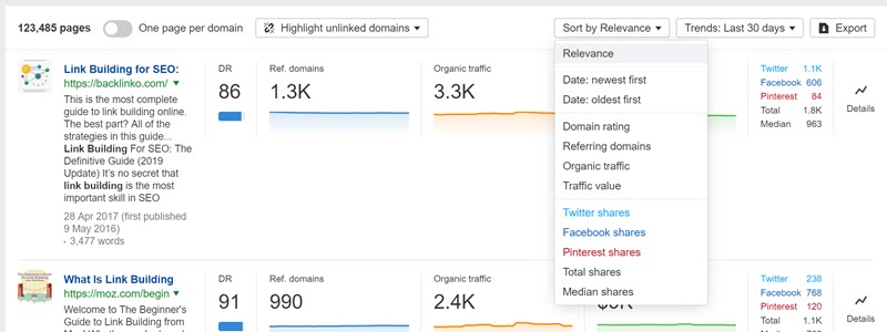 Ahrefs Content Explorer filtering options Ahrefs Content Explorer filtering options
