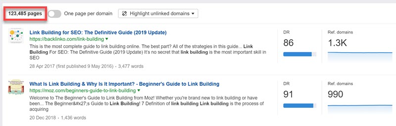 Ahrefs Content Explorer results Ahrefs Content Explorer results