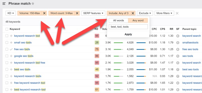 Ahrefs Keyword Explorer filtering options Ahrefs Keyword Explorer filtering options