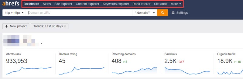 Ahrefs dashboard navigation Ahrefs dashboard navigation