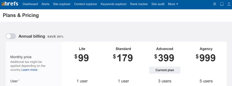 Ahrefs pricing and plan options Ahrefs pricing and plan options