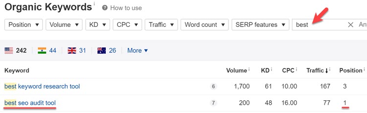Analyzing keyword modifiers in Ahrefs Analyzing keyword modifiers in Ahrefs