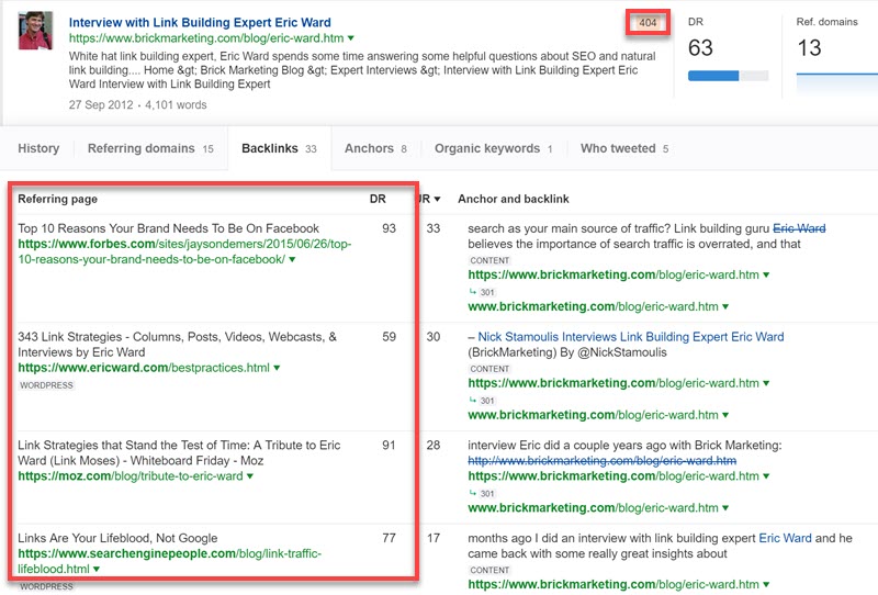 Broken link opportunities in Ahrefs Broken link opportunities in Ahrefs