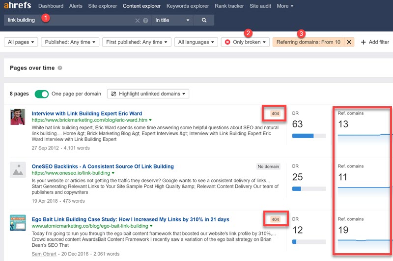 Finding broken link opportunities inside the Ahrefs Content Explorer Finding broken link opportunities inside the Ahrefs Content Explorer
