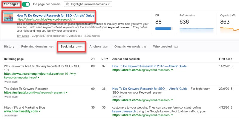 Viewing backlink data inside the Ahrefs Content Explorer Viewing backlink data inside the Ahrefs Content Explorer