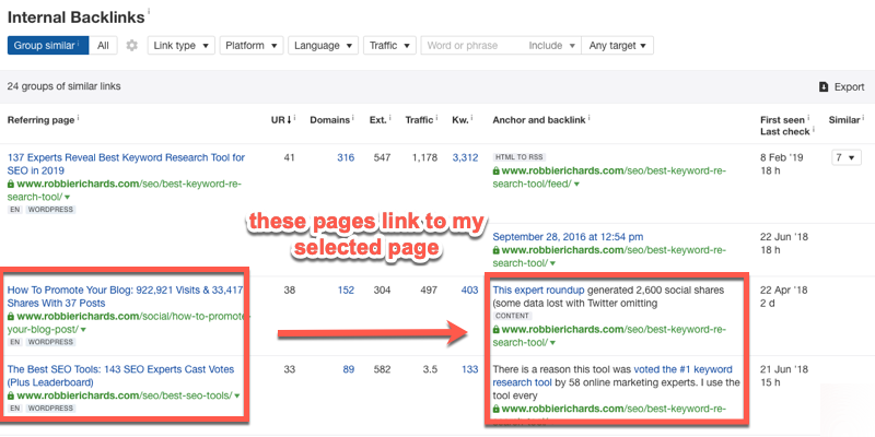 Analyzing internal links in Ahrefs Analyzing internal links in Ahrefs