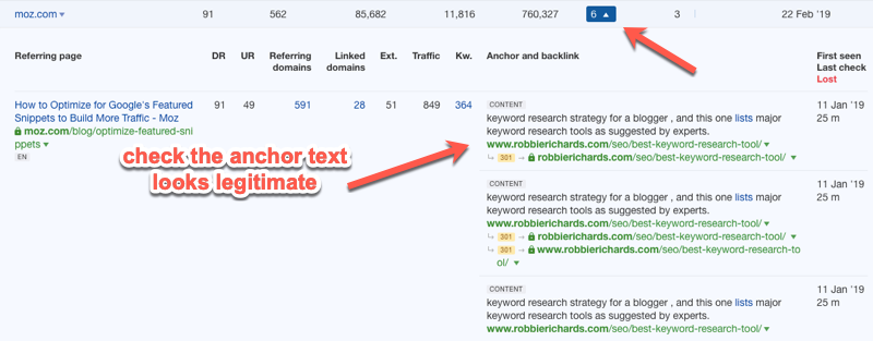 Checking anchor text in the Ahrefs Backlinks report Checking anchor text in the Ahrefs Backlinks report