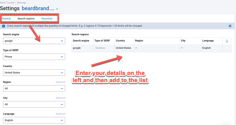 rank tracker settings