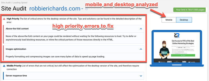 site audit loading speed