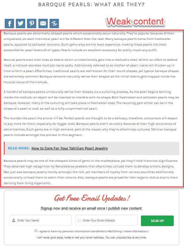 Weak content example Weak content example