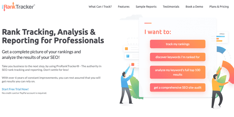 Pro Rank Tracker homepage screenshot. 