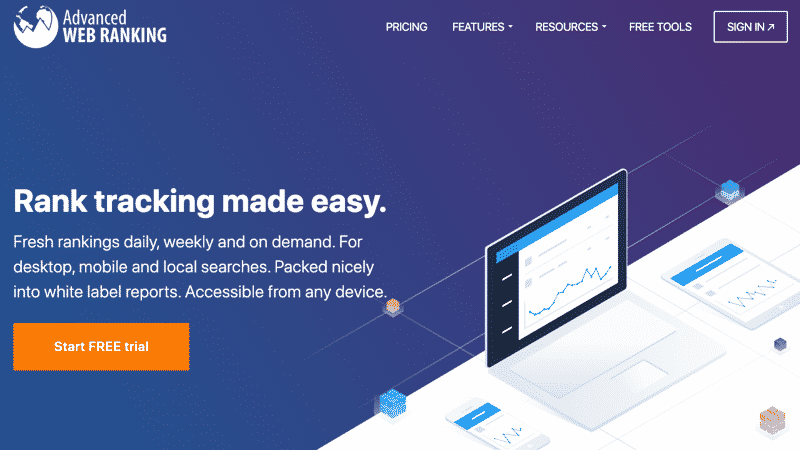 Advanced Web Ranking homepage screenshot. 