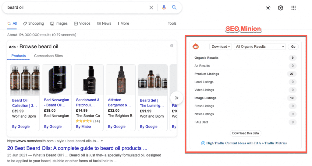Typing beard oil into Google
