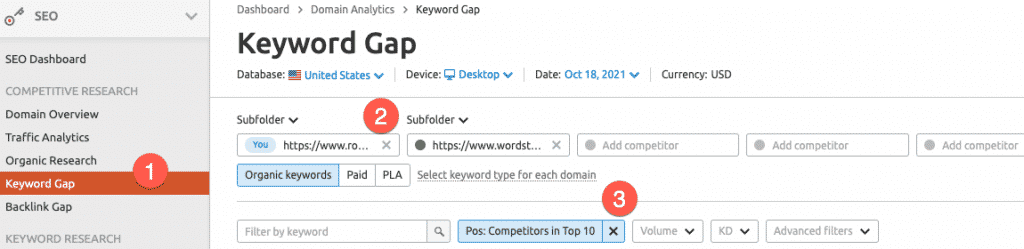 Performing keyword gap analysis Performing keyword gap analysis