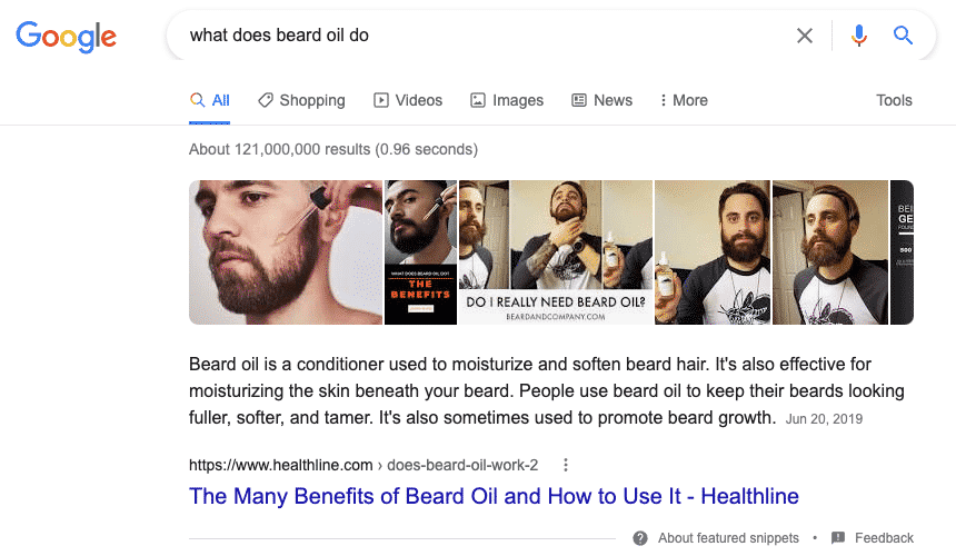 Featured snippet example Featured snippet example